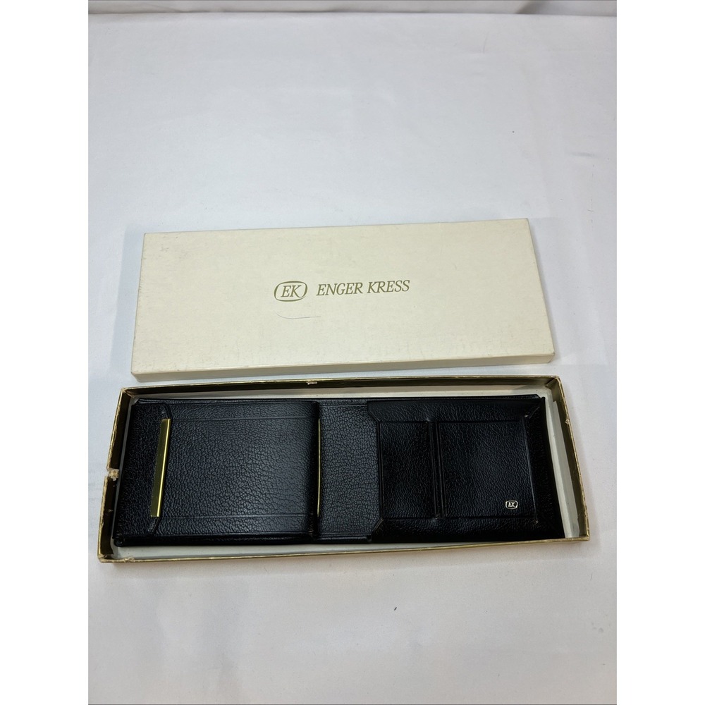 Enger Kress Wallet Vintage W/ Box Kressline Black Leather New Old Stock Billfold
